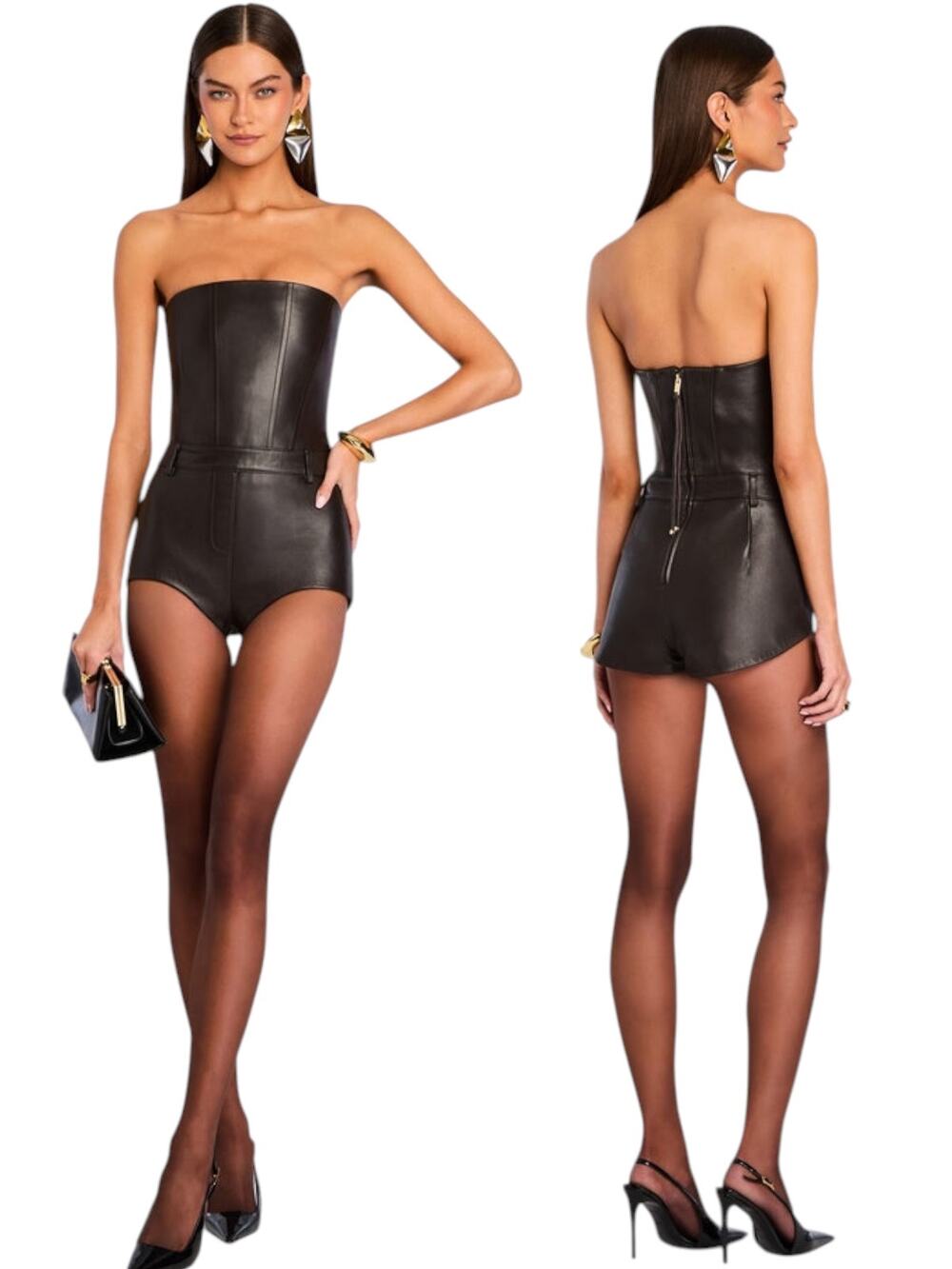New Retrofete Pernille Lamb Leather One Piece Romper Tabacco Size S